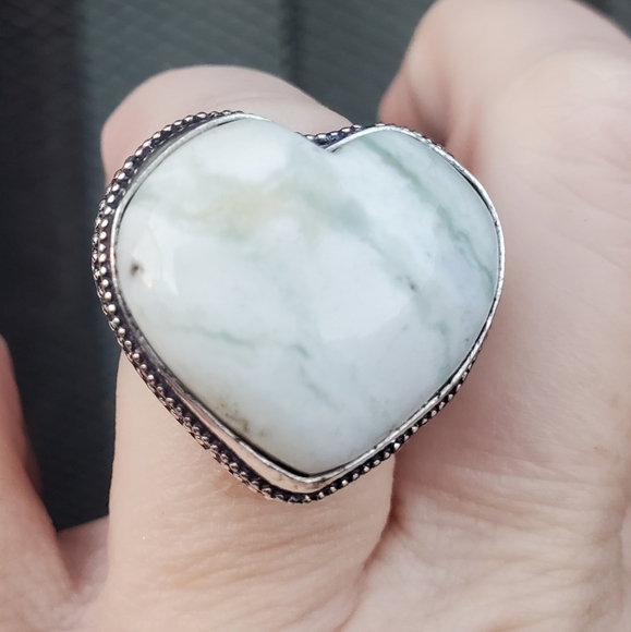 New Heart Shaped Tree Agate 925 Silver Ring. - Picture 3 of 16